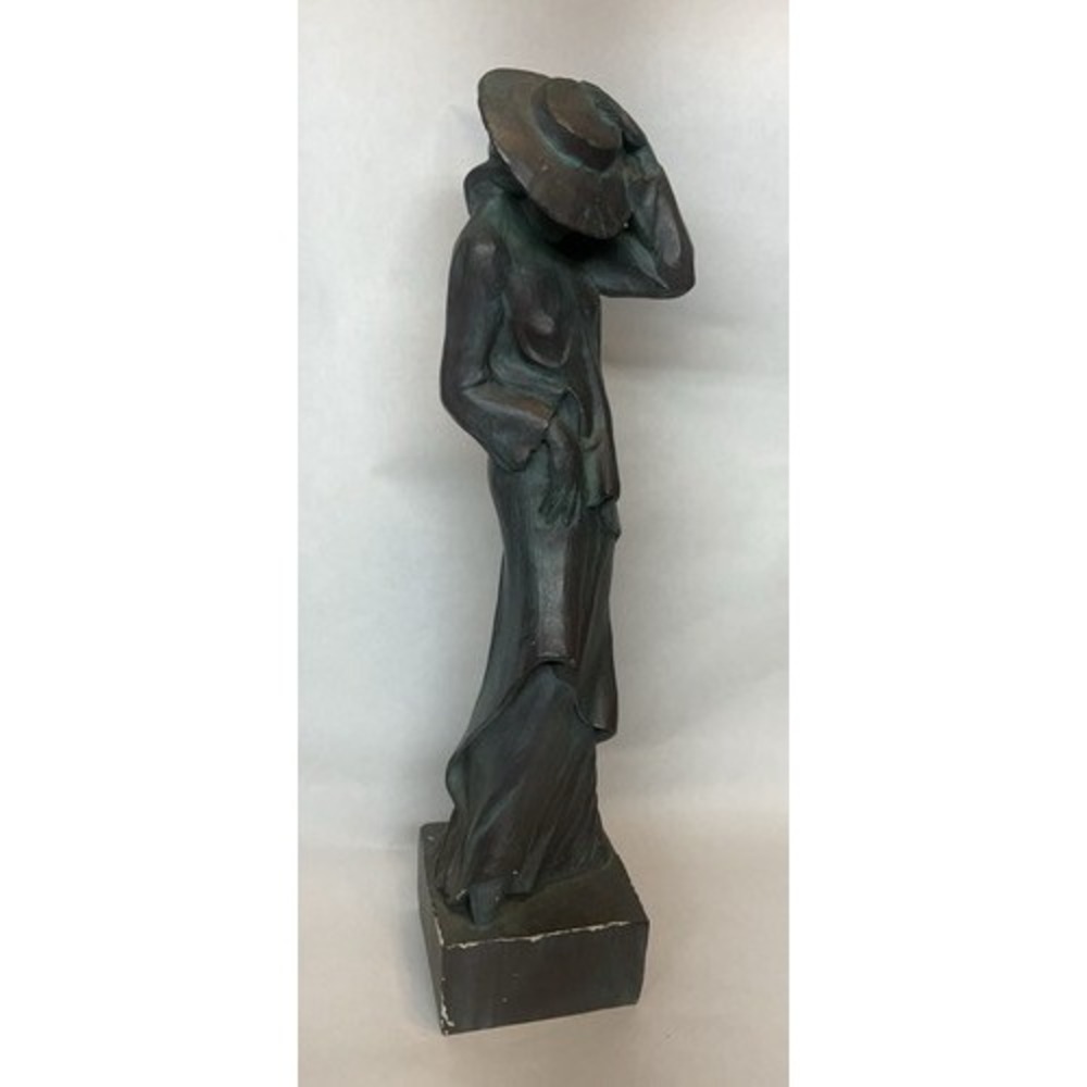 VTG 84 Universal Statuary Corp Lady in Hat Statue Patina Art Deco Figure 17" USA